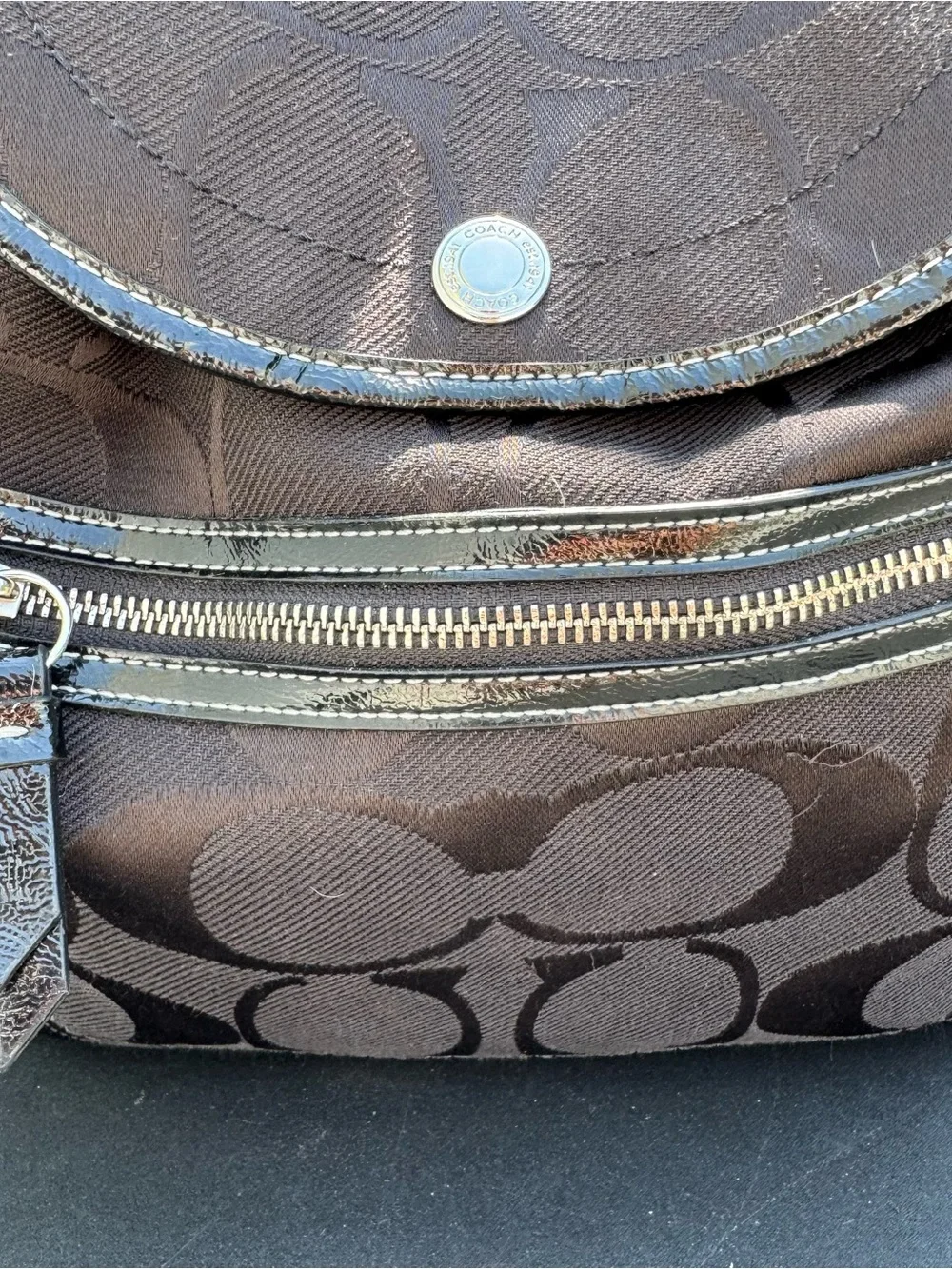 Coach Kyra Daisy Signature Canvas Backpack with Black Trim
